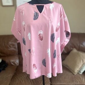 Pink Feather Print Women's Top